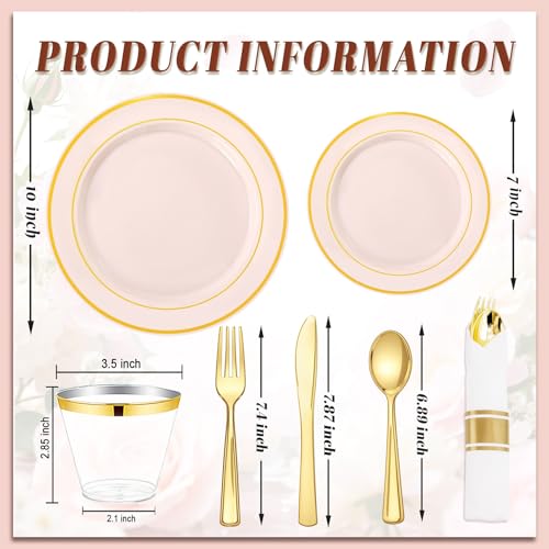 WDF Partyware 175PCS Pink plastic Plates - Pink Disposable Plates 25Guests Disposable Dinnerware Sets with Rolled Napkins for Wedding/Birthday/Baby Shower - color: Pink, size: 175PCS