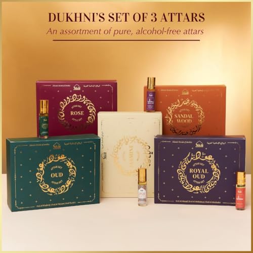 Dukhni Rose Attar Oil Set 3 x 6ml Roll on Perfume Oils | Islamic Gifts
