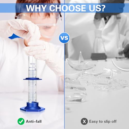 Thick Glass Graduated Cylinder Measuring Liquid Lab Cylinders with Anti-Falling Plastic Base and Bumper Guards (Glass, 10ML) - size: 10ML