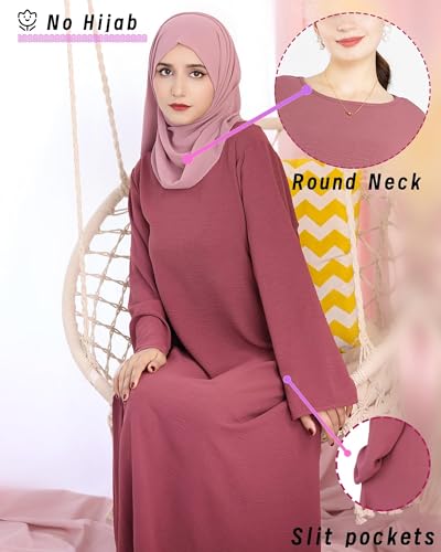 Solid Color Women Abaya Modest Muslim Prayer Robe Long Sleeve Dubai Maxi Dress Islamic Lightweight Dress - color: Brown, size: Large