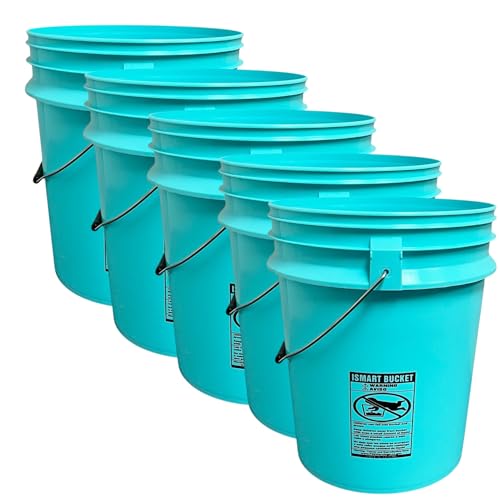 5-Gallon Bucket Pail Container Without Lid | Metal Handles with Plastic Grip for Easy Carrying | Easy Stack and Store | Heavy-Duty Extra Durable | Food Grade (5, Aqua Blue) - color: Aqua Blue