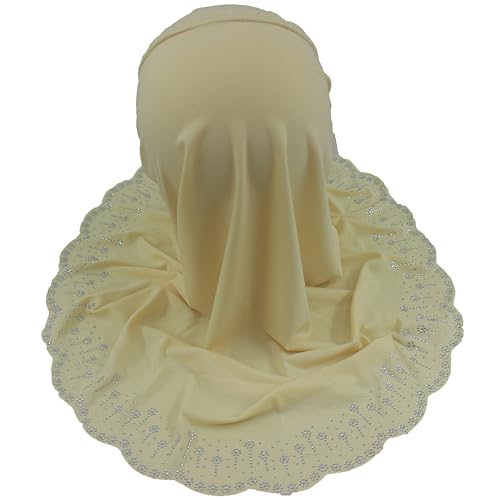 Girls Hijab with Rhinestones β Sparkly Non-Slip Amira Scarf for Kids, for Daily Prayer, School, Ramadan & Eid (Ages 4-12) - color: Cream-wavy Edge