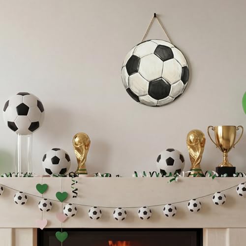 Smile Classic Soccer Ball Wooden Door Hanger, Hand-Painted Style Front Door Sign for Sports Fans & Game Day Decor - style: Soccer Ball