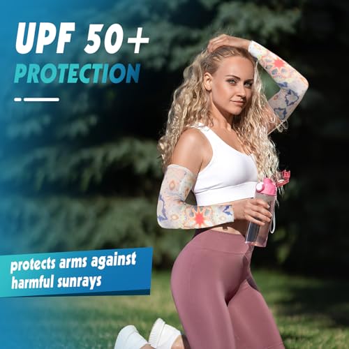 Mepase 8 Pairs Gardening Sleeves Sports Mandalas Arm Sleeves for Women Men UV Sun Protection Cooling Sleeves Arm Protection for Gardeners Arm Sleeves Cover for Farm