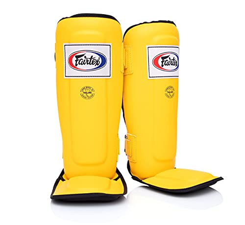 Fairtex SP3 Lightweight Shin Guards, Muay Thai MMA Avoid Shin Splints Gear | Featherweight synthetic shell with high-density padding. Articulated lower-leg armor enhances mobility and leg protection - color: Yellow, size: Small/Kids