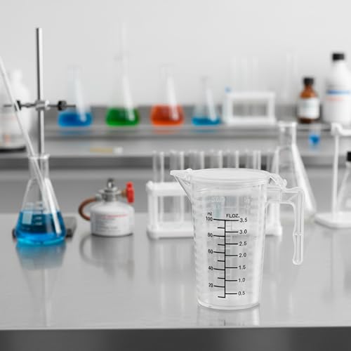 2 Pcs Measuring Cup with Lid 100ml PP Plastic ml & oz Measuring Cup for Liquid Double Sided Graduated Beaker with Handle and Spout for Lab Home Kitchen (3.5oz/100ml)