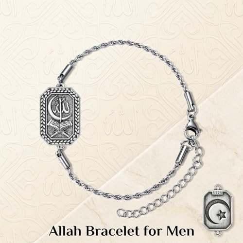 PELOVNY Allah Bracelet 925 Sterling Silver Islam Allah Bracelet Islamic Muslim Religious Jewelry Gifts for Men Women - color: Allah Bracelet-01