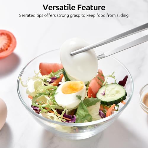 U-Taste Kitchen Cooking Tweezers, 18/8 Stainless Steel Tongs Set of 2, 12in | Food-Grade Metal Food Tongs Set, Seamless-Welding, Long Professional Chef Tweezer for Plating Serving Grilling Frying Feeding