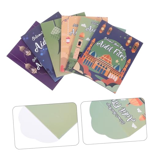SHOWERORO 6pcs Eid Money Envelopes for Cash Unique Eid Designs Spacious Paper Blessing Envelopes for Ramadan Celebrations and Generous Gifting