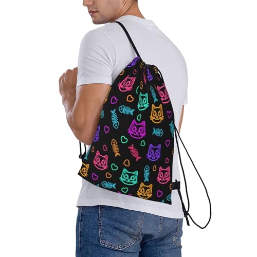 Lightweight Waterproof Drawstring Bag Goth Cute Cat And Fish, Breathable String Backpack for Yoga and Training - color: Pattern (359)
