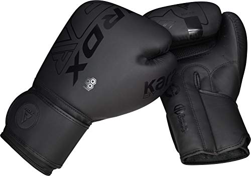 RDX Boxing Gloves, Pro Training Sparring, Maya Hide Leather, Muay Thai MMA Kickboxing, Men Women Adult, Heavy Punching Bag Focus Mitts Pads Workout, Ventilated Palm, Multi Layered, 8 10 12 14 16 18 Oz - color: BLACK, size: 14 OZ
