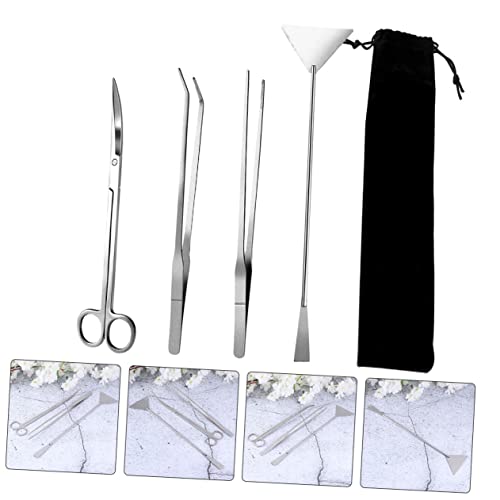 BESPORTBLE 1set Aquatic Plants Tool Kit Stainless Steel Aquascaping Tweezers Scissors Spatula Storage Bag Fish Tank Maintenance Tools for Aquarium Plants Decorations