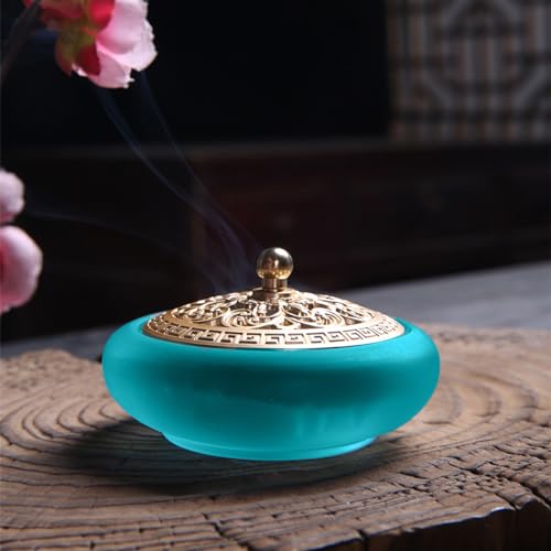 Powder Incense Burner Kit with Brass Censer, Incense Ash Tools and Mold Press Set, Complete Gift Box for Meditation, Yoga and Home Relaxation - color: Sapphire Blue