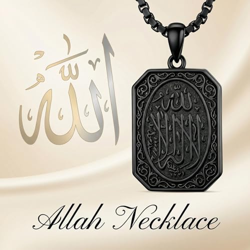 PELOVNY Allah Necklace for Men Women 925 Sterling Silver Islam Allah Pendant Chain Islamic Muslim Religious Jewelry Gifts - color: Allah-03-Black