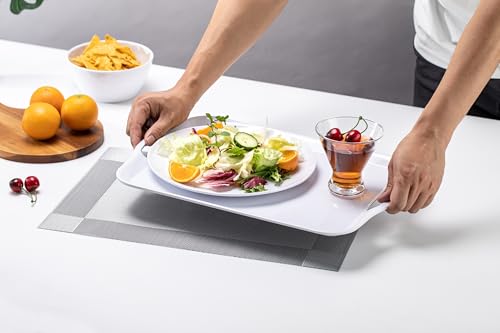 Large Melamine Serving Tray with Handles, 16.75 x 11.5 inch Rectangular Serving Platter, for Eating, Appetizer, Charcuterie, Snack, Fruit, Desserts, set of 2 White