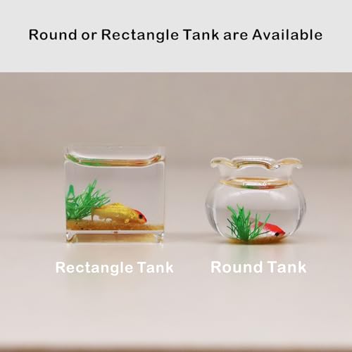 Dollhouse Fish Tank, Miniature Round and Square Goldfish Tank, Mini Miniature Goldfish Aquarium, for Dollhouse Miniature, Fairy Garden, Diorama Decoration (Round Tank)