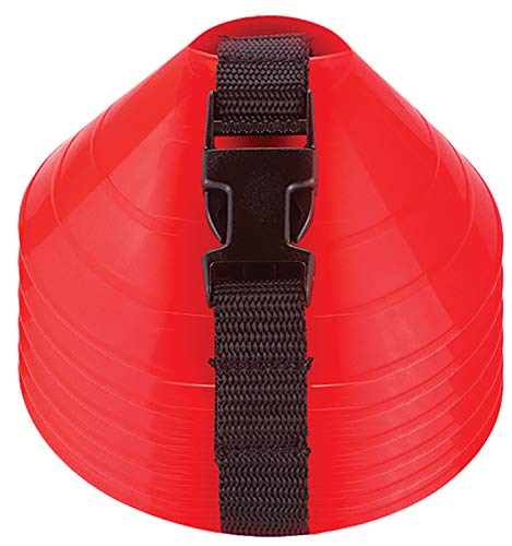 American Challenge Large Disc Cones – Set of 6 Agility Cones for Sports Training – Compact Soccer Cones with Carry Strap for Drills & Practice - color: Red