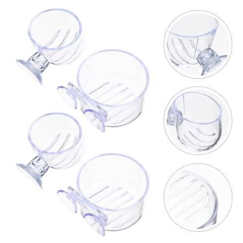 FOMIYES 4pcs Acrylic Fish Feeding Cups with Suction Cups, Blood Worm Holder Funnel for Aquarium, Small and Large Sizes for Fish Tank Feeding and Aquatic Pet Supplies