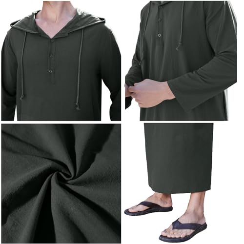 YAOHUOLE Long Sleeve Kaftan Thobe Button down Men Thobe with Pocket Big and Tall Kaftan Muslim Men Thobe - color: Dark Gray, size: Medium