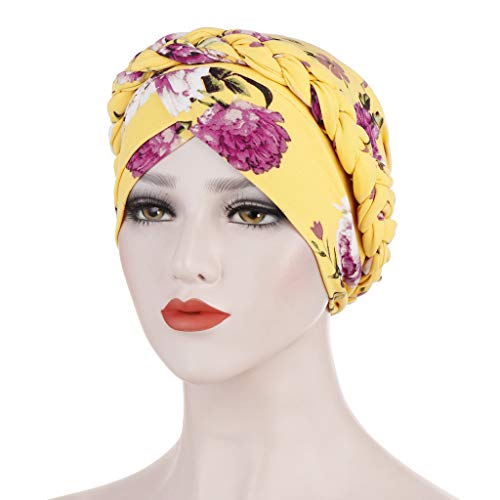 Cancer Chemo Beanies Bandana Headwrap Cap Satin Bonnet Head Scarf Hijab Braid Silky Turban Hats for Women - color: Yellow Floral