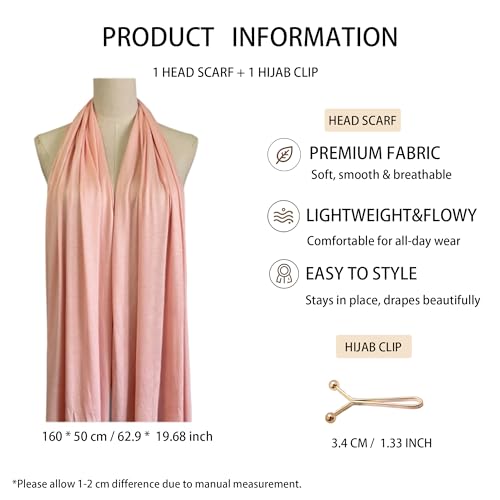 Jersey Hijab Scarf for Women,Lightweight Muslim Turban Head Scarf Modal Feel Hijab Coverings for Prayer with Clip - color: Pink