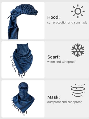FREE SOLDIER Scarf Military Shemagh Tactical Desert Keffiyeh Head Neck Scarf Arab Wrap with Tassel for Men Women - color: Blue
