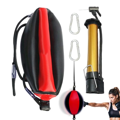 Reflex Boxing Ball, Punching Bag Set, Double End Feature Training Equipment, Pu Leather Ball with Carabiners and Headband, Speed and Reaction Hand Eye Exercise, Home Gym Use for Boxing 12x12 Inches - color: Red