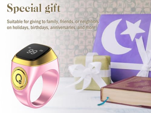 Smart Ring Counter, Smart Tasbih Zikr Ring, Muslim Islamic Prayer Smart Rings, Tasbih Counter Smart Ring, Tasbeeh Smart Counter, Digital Electronic Smart Tally Counter for Prayer (Pink,18MM)