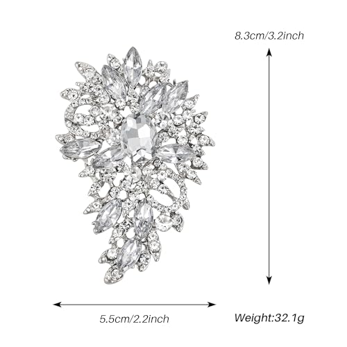 SELOVO Women's Rhinestone Crystal Wedding Flower Leaf Sparkle Brooch Pin - color: Clear Silver Tone