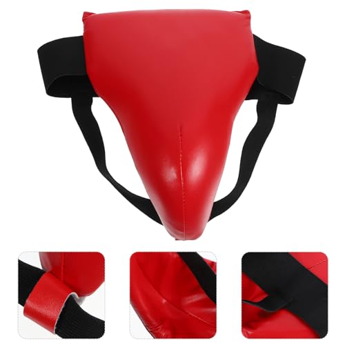 ’s Groin Protector for Martial Arts Boxing Training, Wear-Resistant Breathable Crotch Guard, Red Protective Gear for Taekwondo and Combat Sports