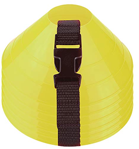 American Challenge Large Disc Cones – Set of 6 Agility Cones for Sports Training – Compact Soccer Cones with Carry Strap for Drills & Practice - color: Yellow