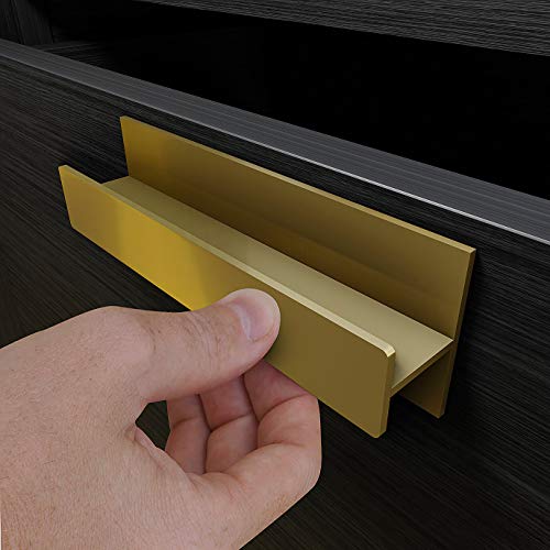 HRX Self-Adhesive Edge Fingerpull Door Handle - Easy to Install Screwless Peel and Stick on Glass, Wood, Metal, Plastic - Sliding Doors Knob for Kitchen Fronts, Drawers & Dressers Panels - 2 Pack - color: Brass Gold