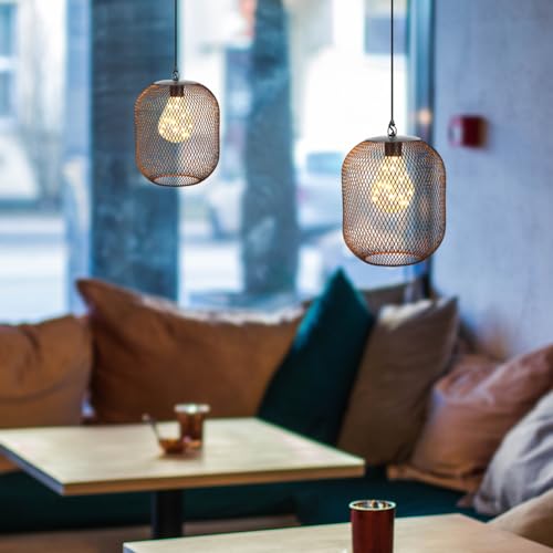 TRIROCKS Hanging Lamp Battery Operated Hanging Light Cordless Pendant Lamp Metal Mesh Lanterns with 6 Hours Timer for Bar Bedroom Living Room Garden Patio Parties Indoors Outdoors (Black)