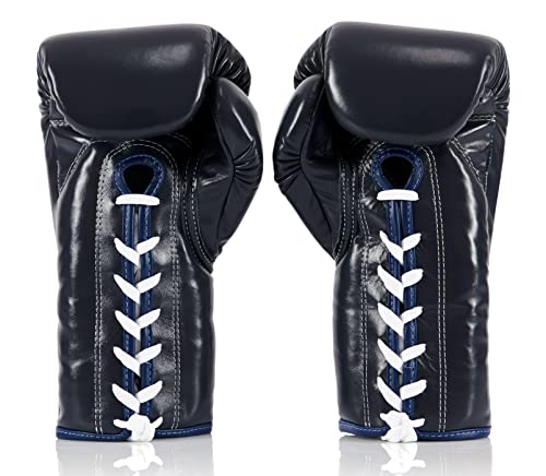 Fairtex BGL6 Handmade Leather Gloves| Optimal fist Closure with a Locked-Thumb Design| Premium Leather |Triple-Layered Foam |Lace-up Closure. Ideal for Boxing, MMA, and Kickboxing. - color: Blue, size: 14 oz