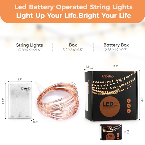 Ariceleo 2 Pack 16.4ft Battery Operated String Lights with Timer, Blue with Synchronized Twinkle Mode, Fairy Lights Battery Powered, 50 LEDs, Idea for Christmas Bedroom Party Wedding - color: Blue, size: 2 Pack-Upgrade