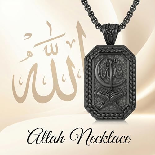 PELOVNY Allah Necklace for Men Women 925 Sterling Silver Islam Allah Pendant Chain Islamic Muslim Religious Jewelry Gifts - color: Allah-01-Black