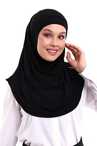 ihvan online, Hijab Scarves for Women, Ready to Wear, Lightweight and Comfortable Headscarf, Instant Turban, Jersey, Presewn - color: Black