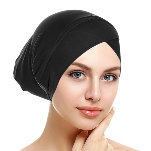 3Pcs Hijab Underscarf Hat Muslim Inner Hijab Cap Hijab Bonnet Muslim Undercap Hat Turbans Islamic Jersey Tube Cap, Black+khaki+beige