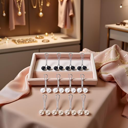 12Pcs Multicolor Headscarf Pearl Pins Clips U Shape Hijab Scarf Lady Muslim Scarf Shawl Clips Scarf Brooches Pin Jewelry Accessories (Black&White&Gold)