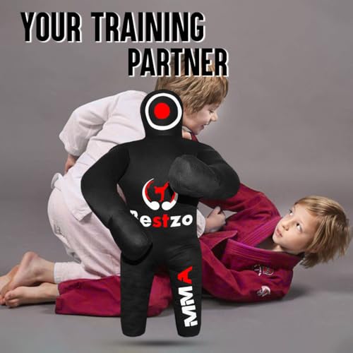 Bestzo Kids MMA Grappling Dummy - Unfilled Canvas Wrestling & BJJ Training Partner for Karate, Judo & Boxing (48-Inch) - color: Black