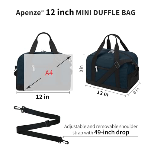 Apenze Small Gym Bag Carry On Bag - 12 in Mini Duffle Bag Lightweight for Overnight Travel(Navy Blue) - color: Navy Blue, size: 12inch