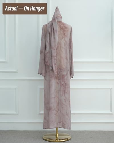 Modest Cardigan Set Women Muslim Dress with Soft Hijab Scarf Islamic Outfits Open Abaya For Eid, Ramadan, Umrah, Hajj - color: Taro, size: XL(58)
