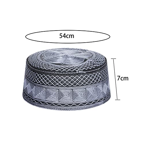 Mens Muslim Hat Islamic Prayer Cap, Muslim Eid Prayer Embroidered Kufi Fat Ramadan Mosque Arab Indian Prayer Cap - color: Dark Gray