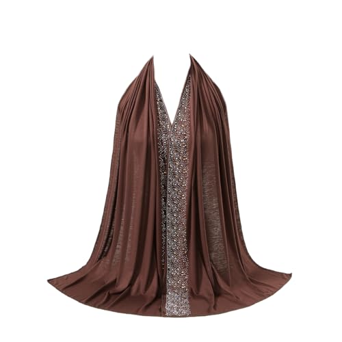 IPENNY Women's Hijab Scarf - Rhinestone Embellished, Soft Lightweight & Versatile for Daily Wear, Prayer, Special Occasions - color: Coffee