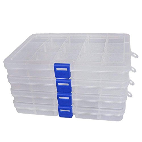 Qualsen Bead Organizer Box with Adjustable Dividers, 15 Girds, 8 Pack | Plastic Organizer Box with Dividers, Ideal as a Tackle Boxs for Beads, Jewelry, Crafts, Screws, Small Parts and More - size: 15 Gird-8pcs
