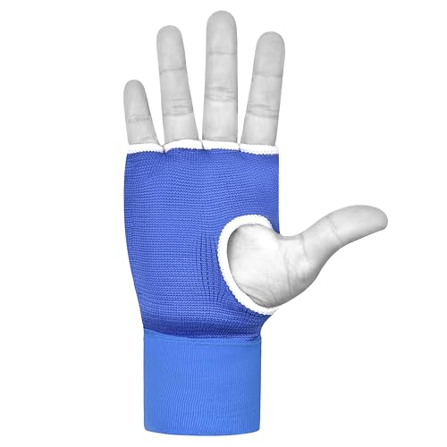 Boxing Inner Gloves Cotton Cloth Stretchable Gel Padded Kickboxing MMA Training Gloves Long Wrist Support Gloves - color: Blue, size: Large/XL
