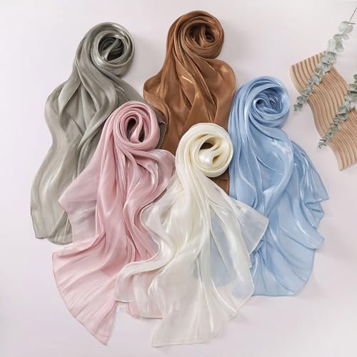 Premium Hijab Head Scarf for Women Lightweight Shimmer Hijab Head Wrap Scarves Crepe Satin Scarf Shawl Wrap - color: Baby Blue
