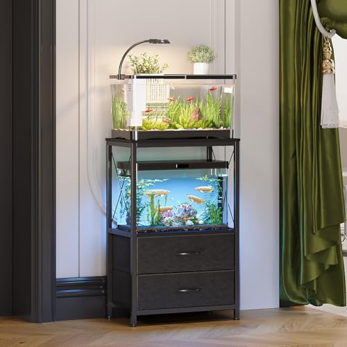 10 Gallon Aquarium Stand with 2 Drawers, Black | 10 Gallon Fish Tank Stand; 2-Tier Storage Shelf; Heavy-Duty Metal Frame; Reptile & Turtle Tank Stand; Black Finish - color: Black