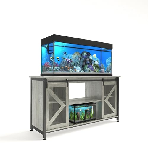 HRVEOCEI 80 Gallon Fish Tank Stand with Sliding Doors, Farmhouse Aquarium Stand with Storage Cabinet, Heavy Duty Fish Tank Table for Turtle Tanks Reptile, Adjustable Feets, 1000 LBS Capacity (Grey) - color: Grey