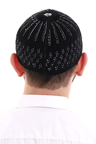ihvan online Turkish Muslim Winter Velvet Kufi Hats for Men, Taqiya, Takke, Peci, Islamic Caps, Islamic Gifts, Standart Size - color: Black White